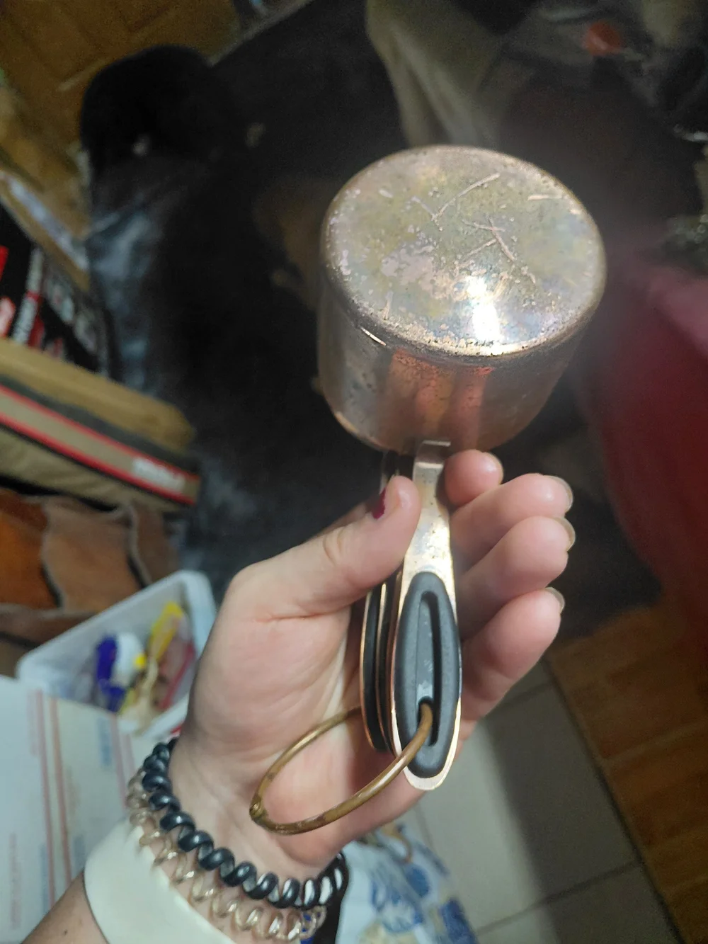 set of copper-plated stainless steel measuring cups